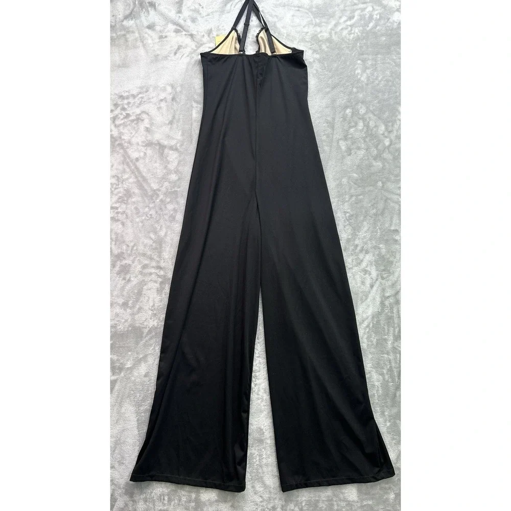 New Popilush Shapewear Slimming Wide-Leg Jumpsuit Black Size XL Formal Lace Romp - Picture 4 of 10